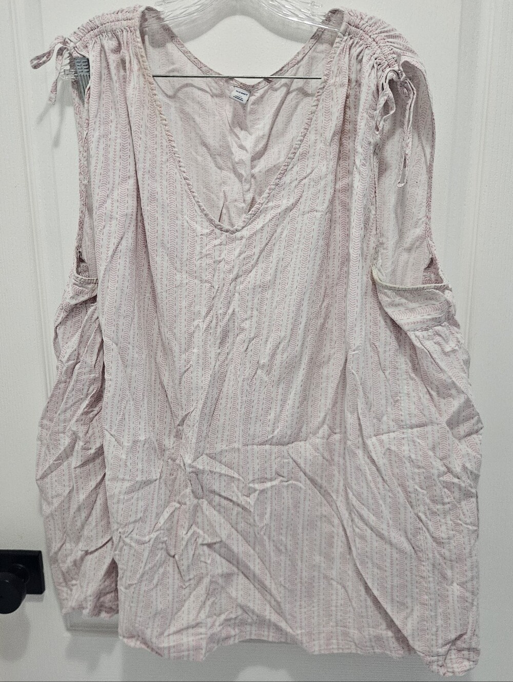 Old Navy Sleeveless Tank Top White Pink 4xl V Neck Tie Shoulders Linen EUC